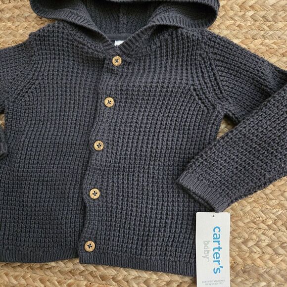 Carters Baby Waffle Knit Hooded Cargigan Unisex Size‎ 6mos Grey NWT- S9 - Picture 2 of 4